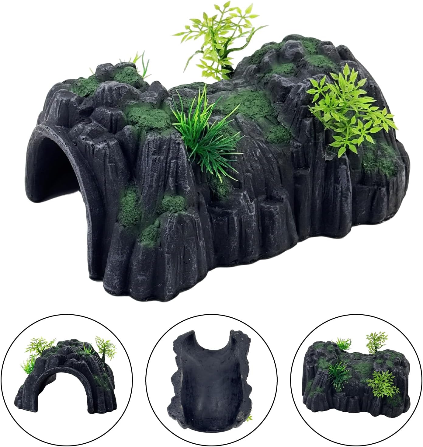 PINVNBY Reptile Rock Hide Cave,Resin Crested Gecko Hideout Caves Lizard Hideaway Bridge Terrarium Habitat Decor for Lizard Snake Turtle