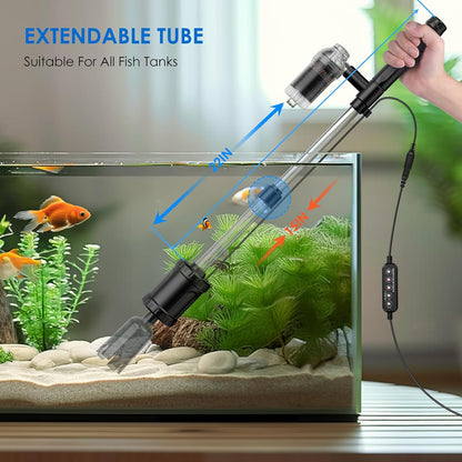 36W Fish Tank Vacuum Gravel Cleaner Electric: Aquarium Vacuum Gravel Cleaner with Strong Suction for Automatic Water Change Algae Cleaner Sand Wash Water Circulation and Water Shower, Timed Off