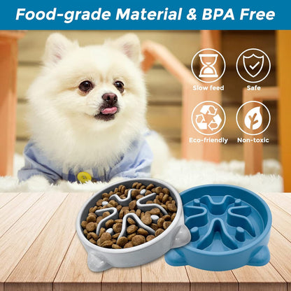 VANNON Slow Feeder Dog Bowls Non Slip Puppy Bowl Durable Dog Puzzle Feeder Bloat Stop Food Bowls for Puppy and Small Dogs, BPA Free, 1 Cup, Grey