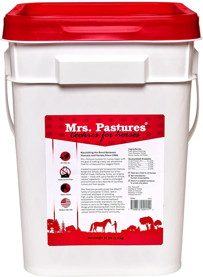 Mrs Pastures Cookies and Treats for Horses - Premium Horse Treats - Made with Apples, Oats, and Rolled Barley - Preservative Free - All Natural Ingredients - No Corn or Soy (15lb Bucket)