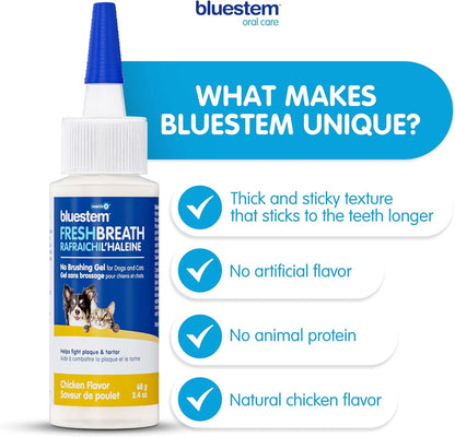 bluestemTM No Brush Dog Dental Gel - Dog Oral Gel to Freshen Breath, and Fights Plaque and Tartar - Brushless Toothpaste for Dogs