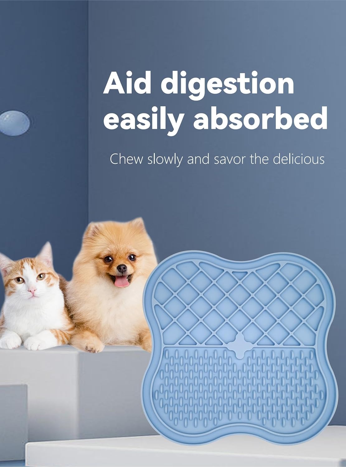 Lick Mat for Dogs, Dog Lick Mat, Cat Lick Mat, Dog Lick Mat with Suction Cups, Dog Licking Mat, Dog Peanut Butter Lick Pad, Puppy Lick Mat, Slow Feeders (Blue, 8.27in)