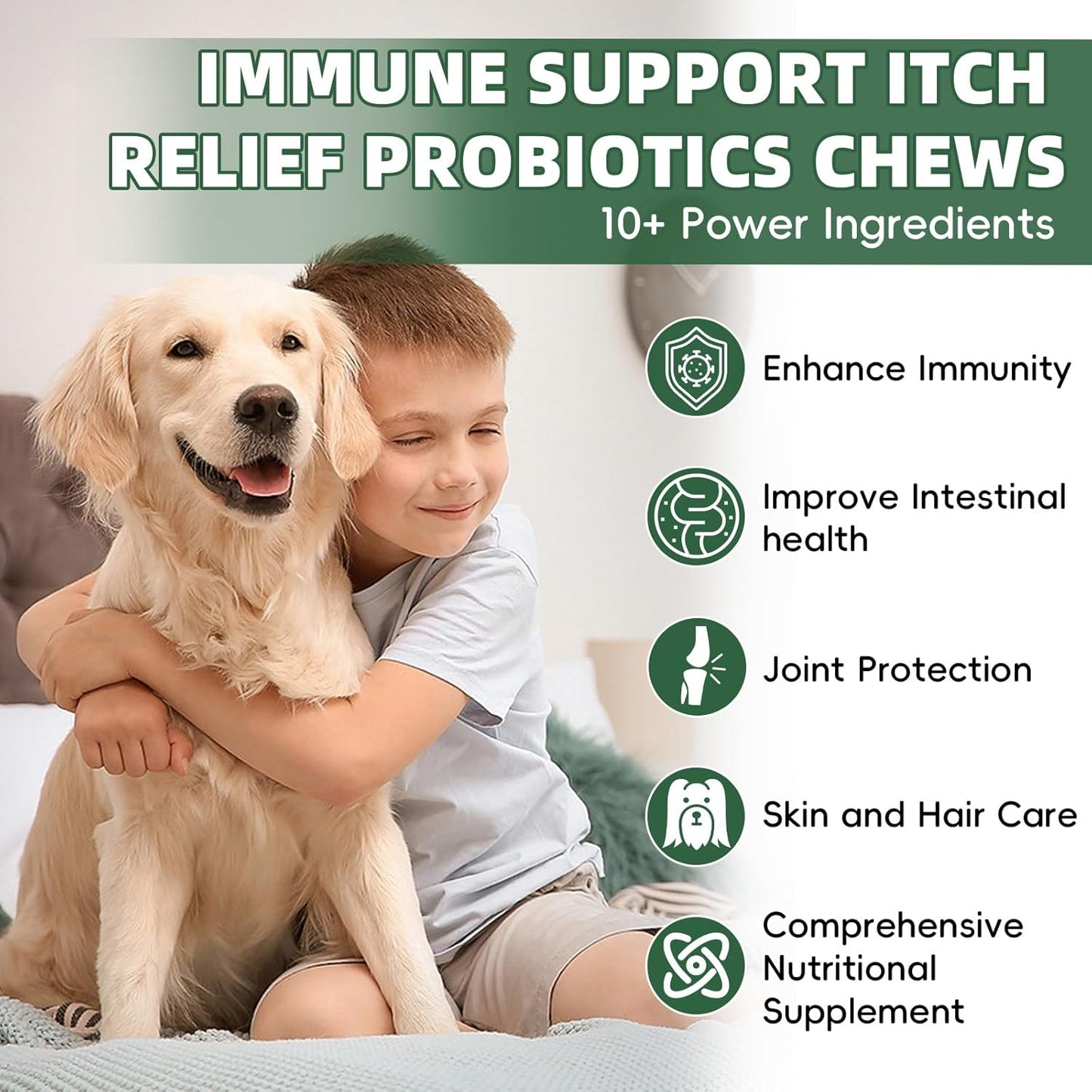 Probiotics for Dogs, Improve Itchy Skin Itchy Ears, Yeast Balance, Immune Support, Dog Probiotics (10 Billion CFU) for Dog Skin & Cost Care, Allergy Relief Chews + Vitamins Blend (120 Ct) Chicken