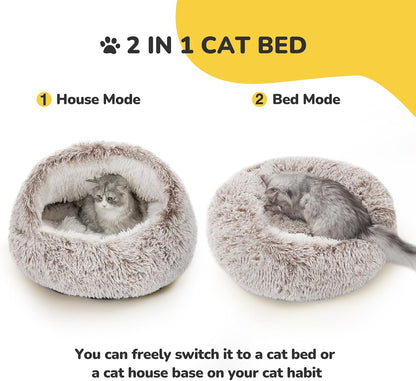 CATISM Plush Hooded Cat Bed, Calming Nest, Self-Warming Cave, Cozy Pod for Indoor Cats or Small Dogs, Removable Washable Cove With Non-Slip Bottom