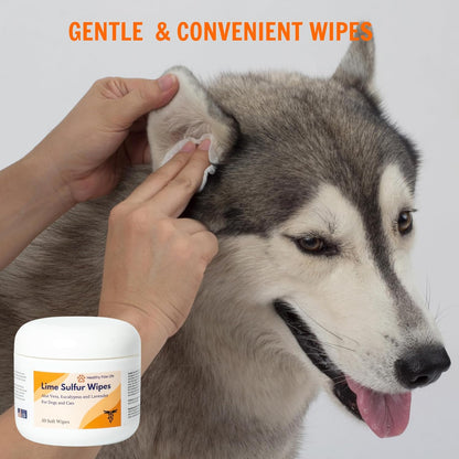Healthy Paw Life Lime Sulfur Wipes - Relief for Itching, Scratching, and Redness - Infused with Lime Sulfur, Aloe & Essential Oils - Skin Care Solution for Pets (50ct, 2" Skin Soothe Wipes)