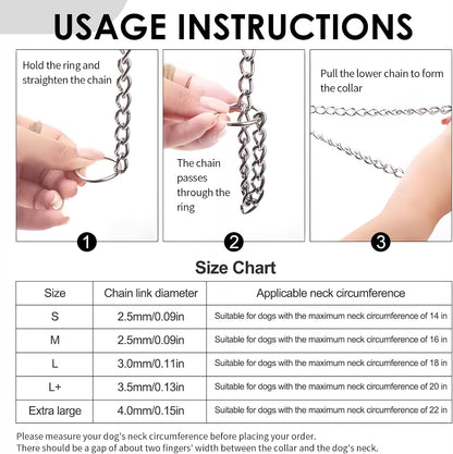 Dog Chain Collar, Stainless Steel Choker Collar with Slip Link Design, Heavy Duty Metal Training for Small Medium Large Breed Dogs Training and Walking Silver 20 Inch Max Neck Size