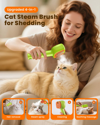 3-Pack Flea Comb with Rubber Handle, 4-in-1 Cat Steam Brush