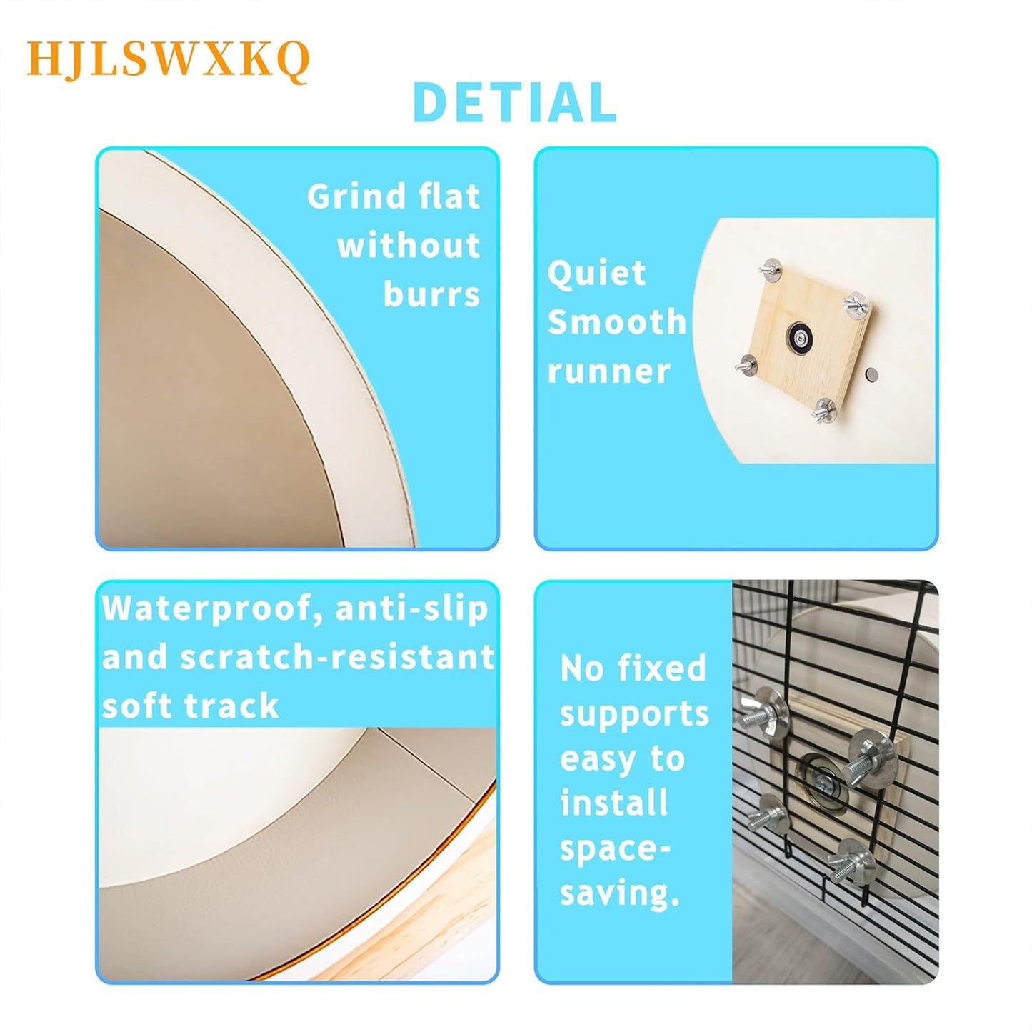 12inch Wall-Mount Silent Hamster Wheel, Wooden Small Animal Exercise Wheel with Removable & Washable Track for Gerbil, Mouse, Syrian Hamster（12in）