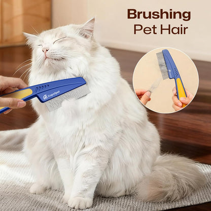 3-Pack Flea Comb with Rubber Handle, Fine Tooth Flea and Tick Combs for Dogs & Cats, Anti-Slip Pet Grooming Comb for Puppies, Kitties (Blue)