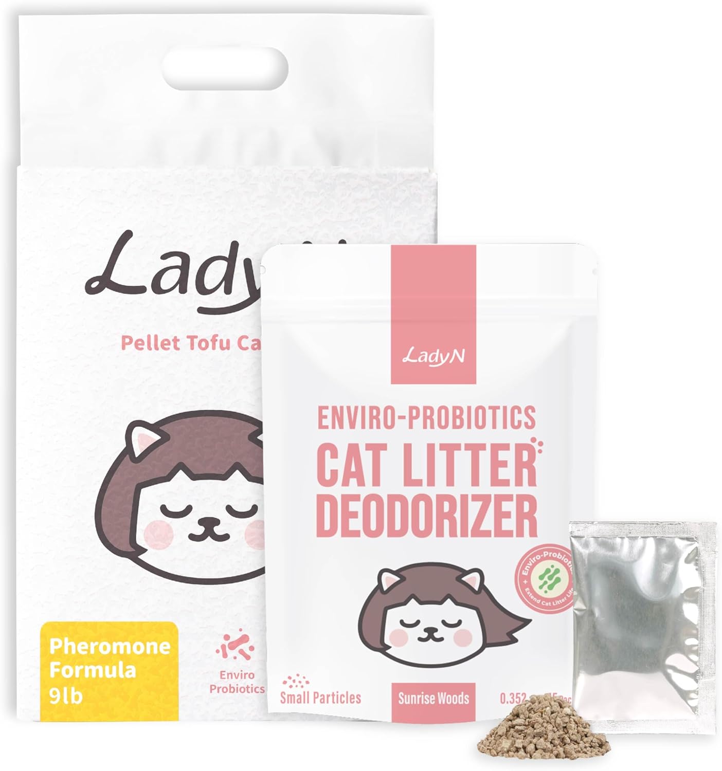 Welcome Home Cat Kit – Attractant Pellet Tofu Cat Litter 9lb & Deodorizer Set – Strong Clumping, Odor Control, Low Dust, Low-Tracking, Easy Cleanup, Long-Lasting Freshness