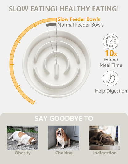 Ceramic Slow Feeder Dog Bowls, 2.0 Cups Slow Feeder for Medium and Large Dogs, Puzzle Maze Bowl to Slow Down Eating, 30oz, 8in, White