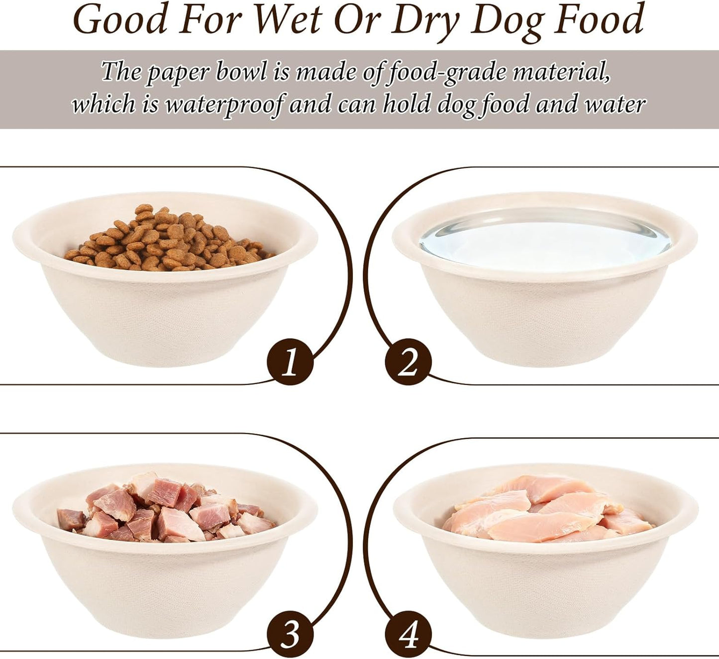 SHENLIU 200 Pcs Disposable Pet Bowls Bulk 8 Oz, Disposable Dogs Cat Food Travel Bowls Paper Puppy Cat Food Dish Safe Container for Outdoor Small Animal Feeding and Watering Supplies