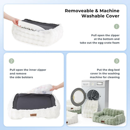 Cat Couch Bed for Indoor Cats - Orthopedic Cat Sofa with Supportive Egg Foam, Fluffy Cute Faux Fur Removable Washable Cover and Non-Slip Bottom, Grey