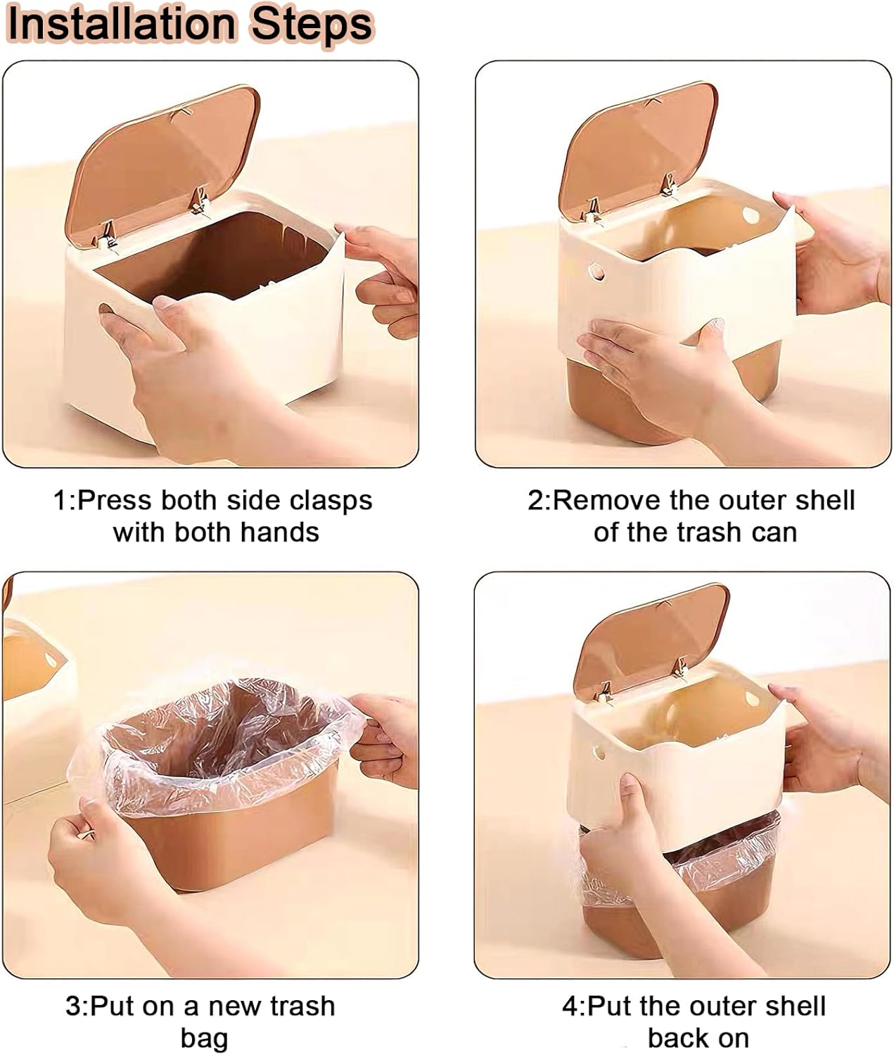 Cat Litter Trash Can Mini Countertop Trash Can with Press Type Lid Cat Poop Trash Can Includes 50 Refill Bags (Dark Brown)