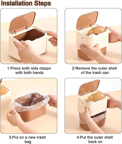 Cat Litter Trash Can Mini Countertop Trash Can with Press Type Lid Cat Poop Trash Can Includes 50 Refill Bags (Dark Brown)