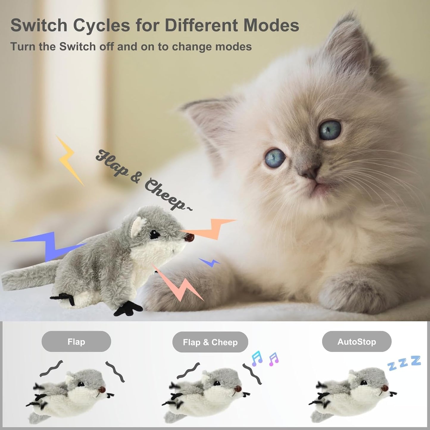 Interactive Flapping Bird Cat Toys and Treat Puzzle Toy for Indoor Cats and Kittens