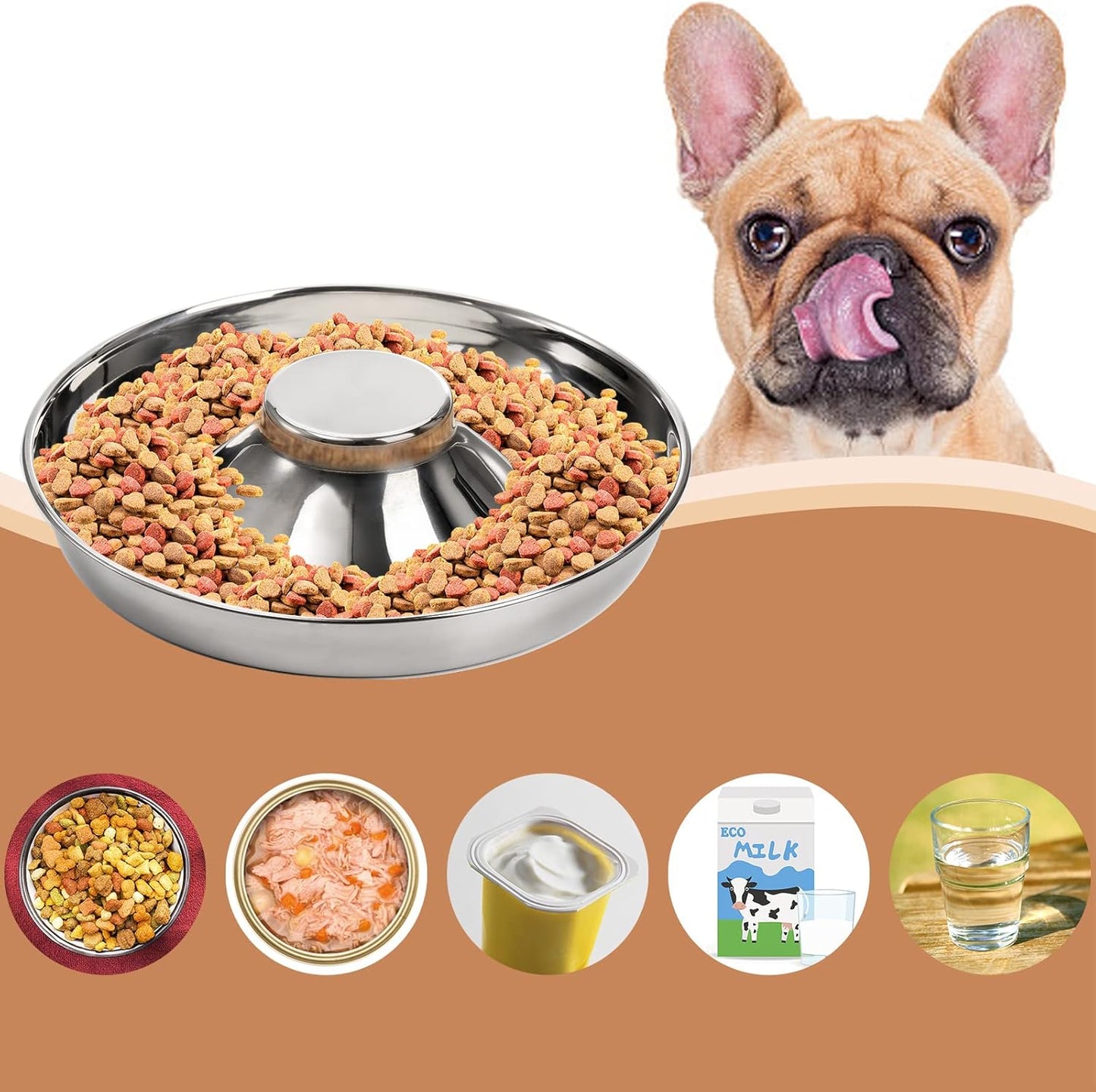 SOUJOY 2 Pack Stainless Steel Puppy Bowls, Pet Slow Feeder Bowls, Non-Skid Dog Food and Water Bowl, Feeding Weaning for Small Medium Large Dogs, Cat, Pets, Multiple Puppies