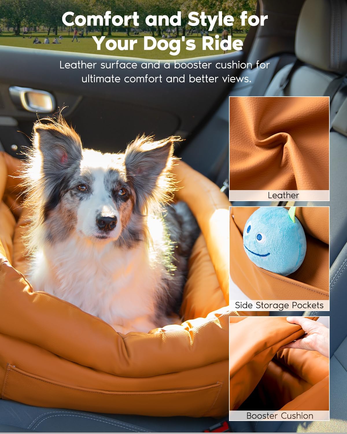 Dog Car Seat, Carseat for Medium Sized Dog, Dogbed for Car Back Seat, Travel Bed with Storage Pockets, Travel Accessories