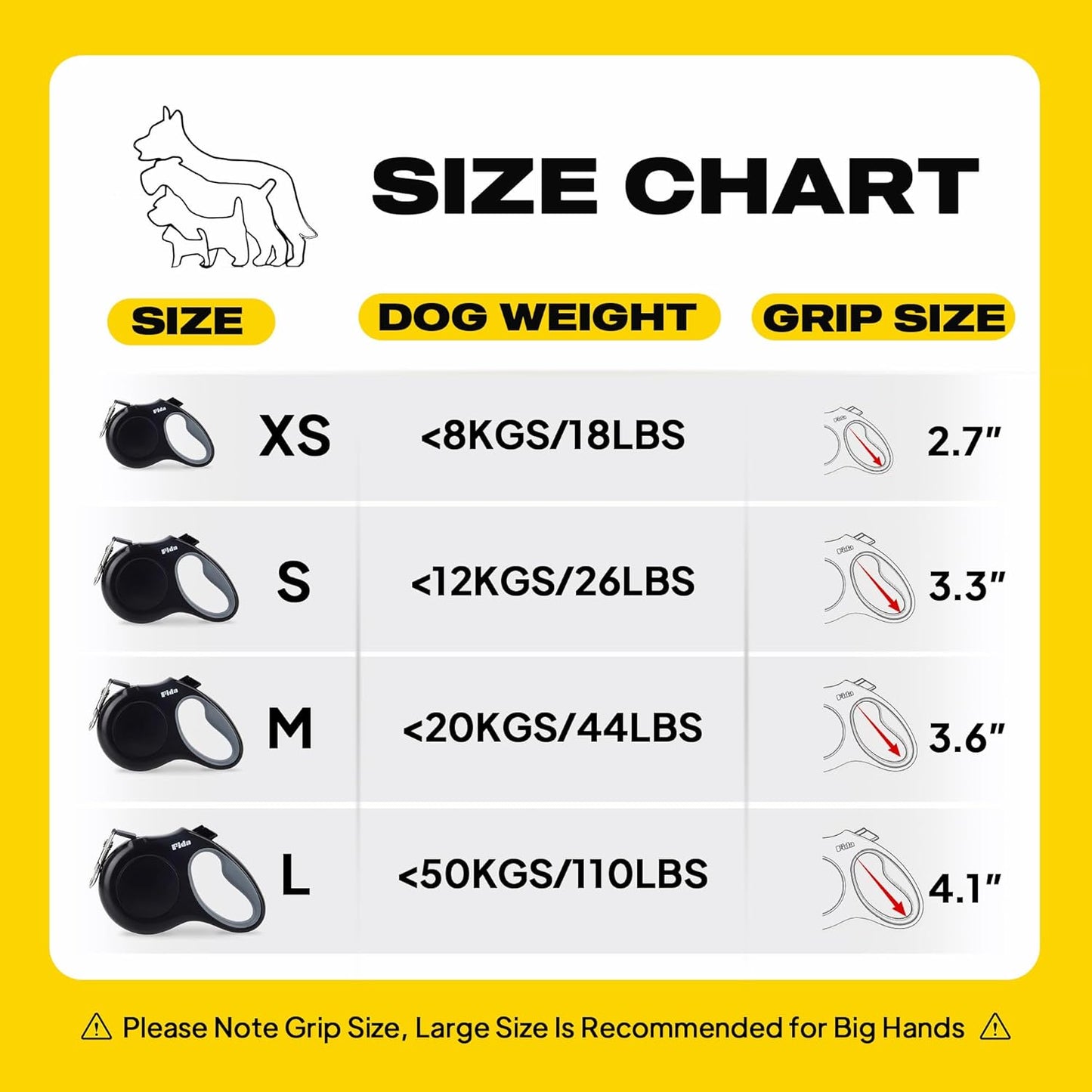 Fida Retractable Dog Leash, 16 ft Dog Walking Leash for Small Dogs up to 26 lbs, 360° Tangle Free, Black