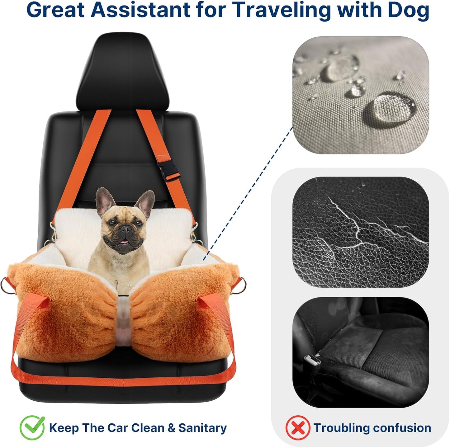 Fuzzy Dog Bed Car Seat, Easy to Carry Small Dog Car Seat with Handles for Small Pets up to 25lbs, Cute Cat Beds for Indoor Cats, Washable Pet Bed with Removable Water Resistant Lining Cover