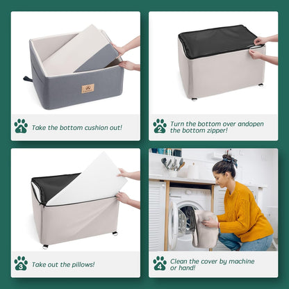 Dog Car Seat for Large Dog, Dog Booster Car Seat for 55Lbs or 2 Small Dogs, Detachable and Washable Travel Dog Bed with Thick Cushion and Storage Pockets, Dog Seat Belt for Car