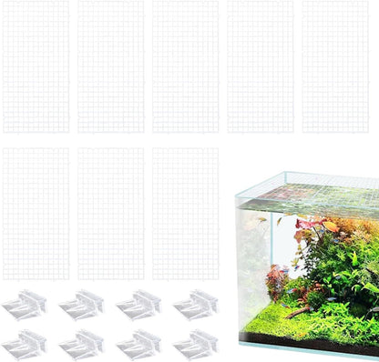 8 Pack Transparent Acrylic Tank Lid with Clips, Aquarium Lid Hood, Fish Tank Top Cover, Breeder Tank Lid, Acrylic Grid Panel Fish Tank Lid, Aquarium Cover Lid