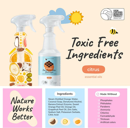 kin+kind Pet Odor Eliminator for Home - Litter Deodorizer, Pet Urine Odor Eliminator Spray and Stain Remover Spray for Harwood Floods, Carpet and Fabric - Pee, Odor and Stain Destroyer 32 fl oz