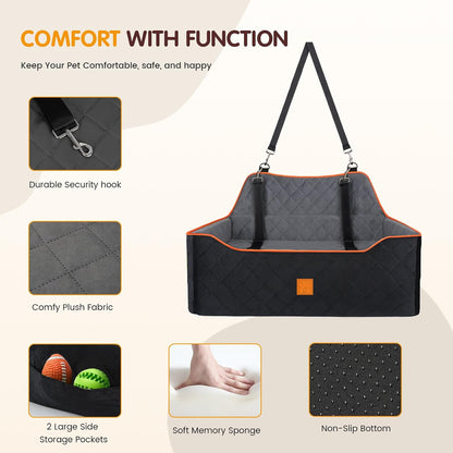 Dog Car Seat Large Medium - Sized Dog Car Pet Bed for Dogs Under 55 Lb or 2 Small Dogs,Safety Memory Foam Booster Seat 2 Cushions,Large Pet Bed Seat for Backseat