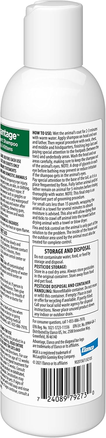Advantage Cat Flea & Tick Shampoo for Kittens & Adult Cats | Kills Fleas & Ticks | 8 oz.