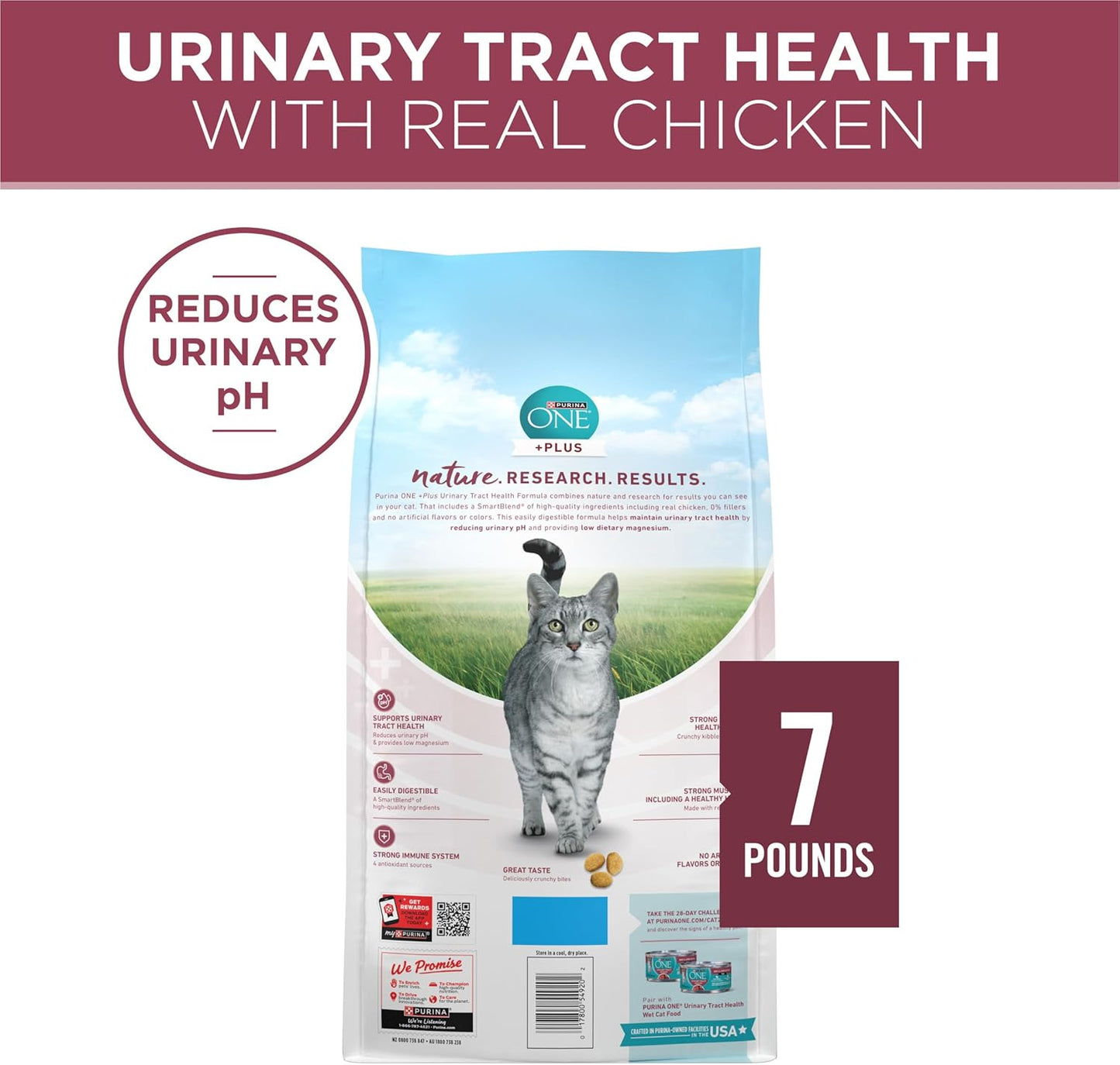 Purina ONE High Protein Dry Cat Food, +Plus Urinary Tract Health Formula - 7 lb. Bag