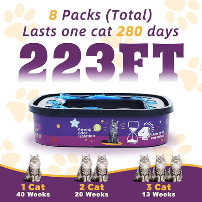 8 Pack Cat Litter Refill Bags Cartridge Compatible with Genie Cat Litter Standard, Plus and XL Plus Pails Easy-Lock Odor Control (NOT Compatible with XL)