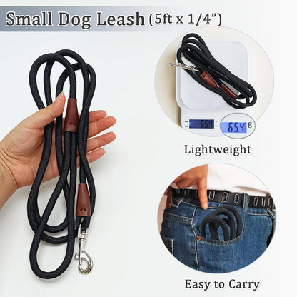 WYuZe 5ft Puppy Leash for Small Dogs (Black Clasp + Silver Clasp)