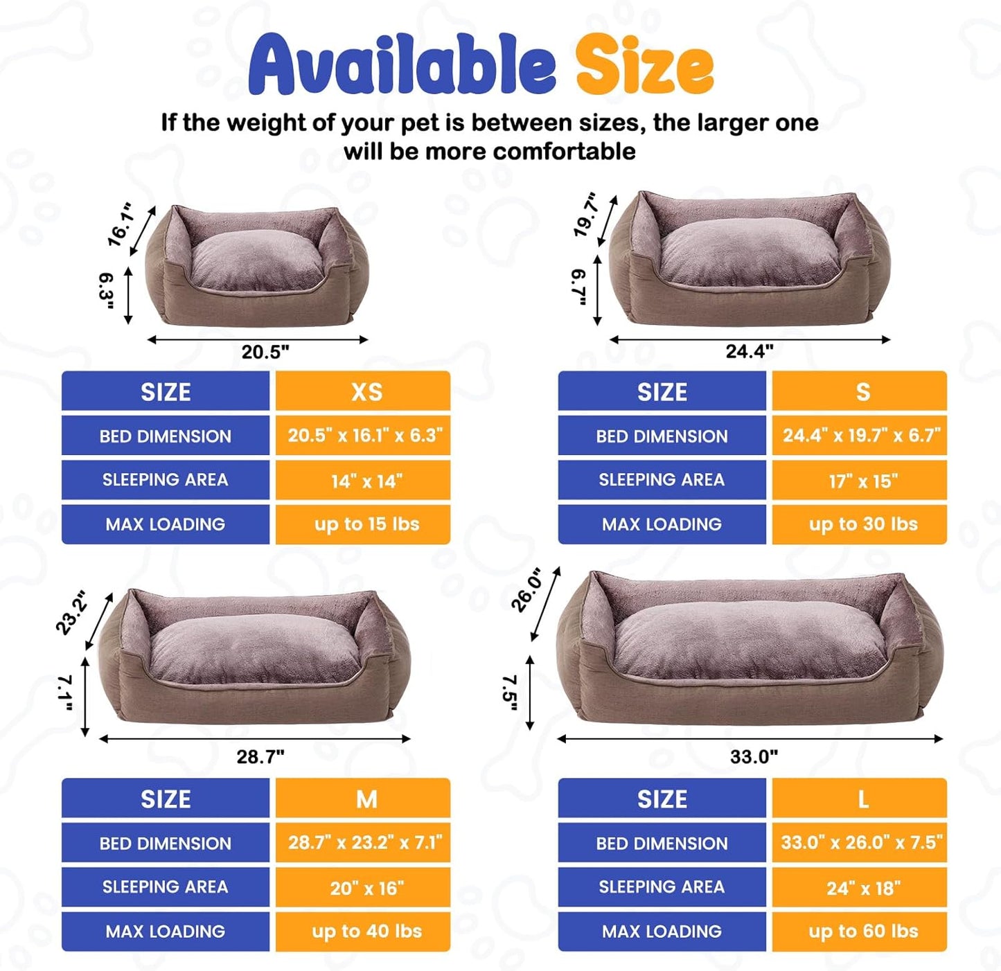 Makigued Rectangle Dog Bed for Small Dogs Washable Pet Bed with Bolster Sides Non-Slip Bottom Pet Sofa Waterproof Lining Durable Pet Cuddler, Light Brown, 21x 16x 6.3 in