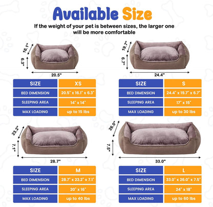 Makigued Rectangle Dog Bed for Small Dogs Washable Pet Bed with Bolster Sides Non-Slip Bottom Pet Sofa Waterproof Lining Durable Pet Cuddler, Light Brown, 21x 16x 6.3 in
