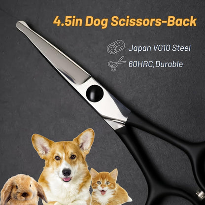 4.5in Small Dog Grooming Scissors Professional, Cat Pet Shears with Ergonomic Handle & Safety Round Tip, VG10 Steel Sharp, Puppy Trimming Shears for Dogs Face Paw Ears Eye Nose Moustache Hair Cutting