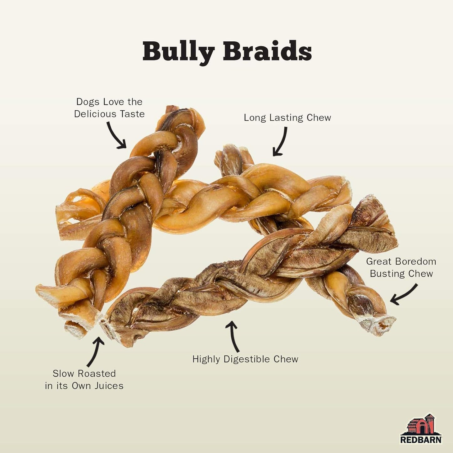 Redbarn Braided Bully & Cow Ears Value Bundle for Large Dogs - Natural Single Ingredient Rawhide Free Chews