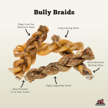 Redbarn Braided Bully & Cow Ears Value Bundle for Large Dogs - Natural Single Ingredient Rawhide Free Chews