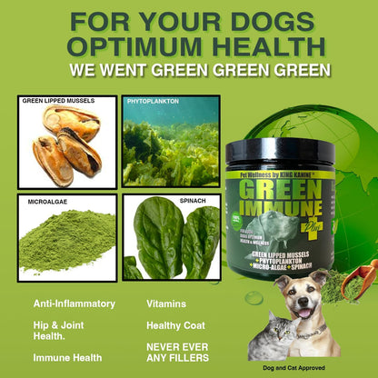 King Kanine Tripple Wellness Combo - Pet Wellness Bundle – Green Inmune Plus, Strong Plus Probiotic with Protein & Joints, Mushroom Plus – Daily Support for Dogs & Cats