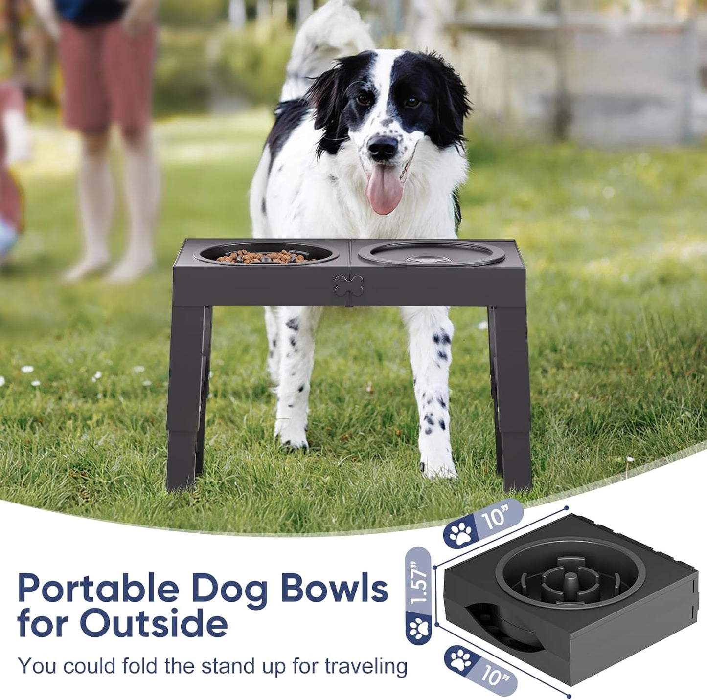 XIAZ Elevated Dog Bowls Slow Feeder Dog Bowl Stand Food and Water Bowl Set for Large Medium Sized, 4 Heights Adjustable, Non-Slip, Durable, Prevents Bloating & Improves Digestion