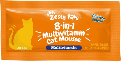 Zesty Paws 8-in-1 Multivitamin Cat Vitamins & Supplements Mousse - Cat Vitamins for Indoor Cats - Healthy Treat Squeeze Up for Gut, Immune, Heart, Skin & Coat Support - Chicken 14ct