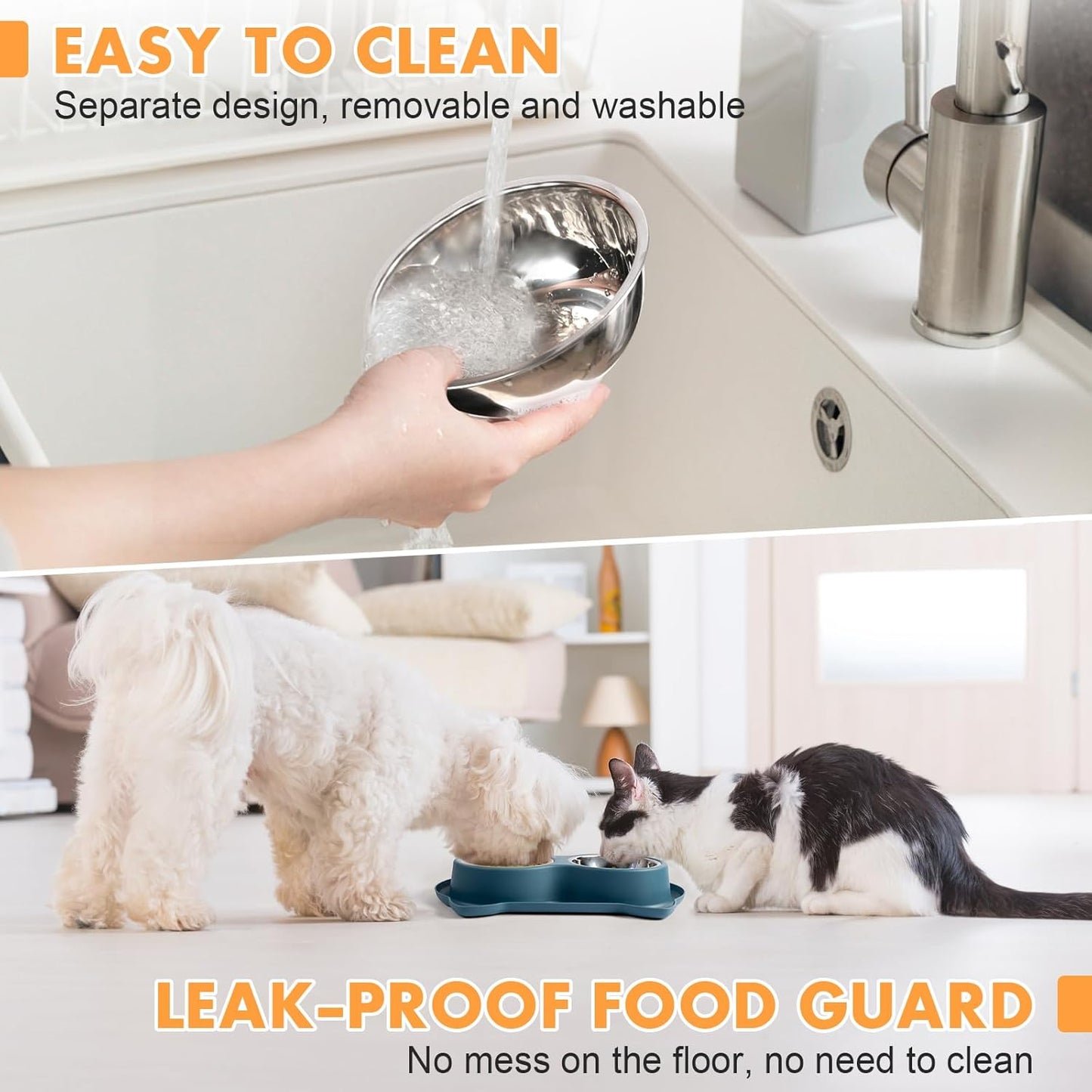 Slow Feeder Dog Bowls with Non-Slip Mat, 3-in-1 Stainless Steel Bowl Slow Feeder Prevents Gulping, Paired with Weighted Base Water Dog Bowls for Large Medium Small Breed Size Dogs and Cats