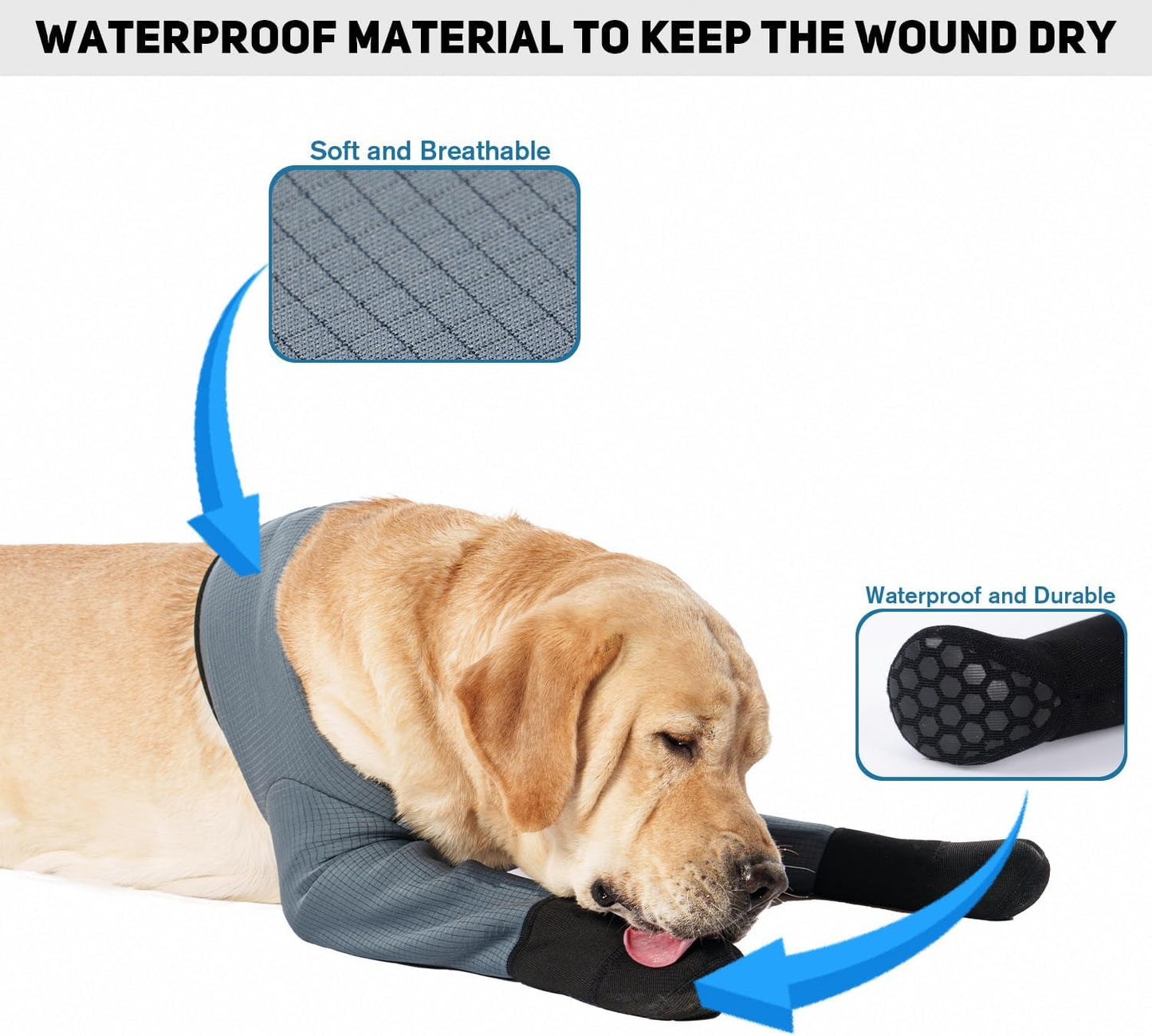 Dog Socks & Boots - Waterproof Anti-Licking Paw Protectors with Non-Slip Bottom, Post-Surgery Recovery Sleeves for Wound Protection (Grey, M)
