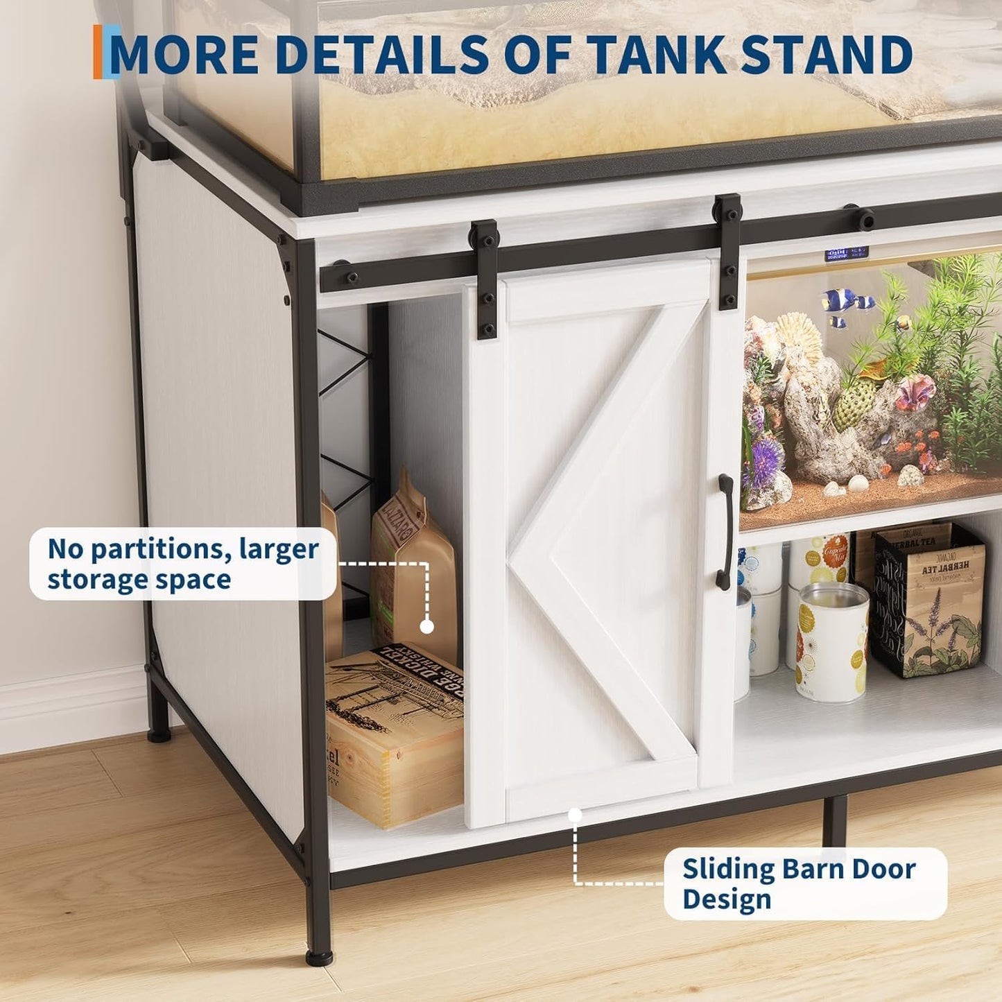 120 Gallon Aquarium & Reptile Tank Stand – Fits 48" x 24" Tanks, White MDF, Sliding Doors, Power Outlet, Large Storage, Supports 1200 LBS – Ideal for Fish Tanks, Terrariums – White