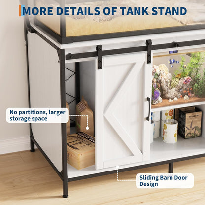 120 Gallon Aquarium & Reptile Tank Stand – Fits 48" x 24" Tanks, White MDF, Sliding Doors, Power Outlet, Large Storage, Supports 1200 LBS – Ideal for Fish Tanks, Terrariums – White