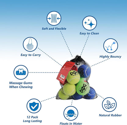 Tennis Balls for Dogs - 12 Pack 2.5'' Durable Non-Toxic Outdoor Dog Toys Balls with Mesh Bag, SGS Certified, Colorful Fetch Toys, Medium Large Breeds (Non Squeaky)