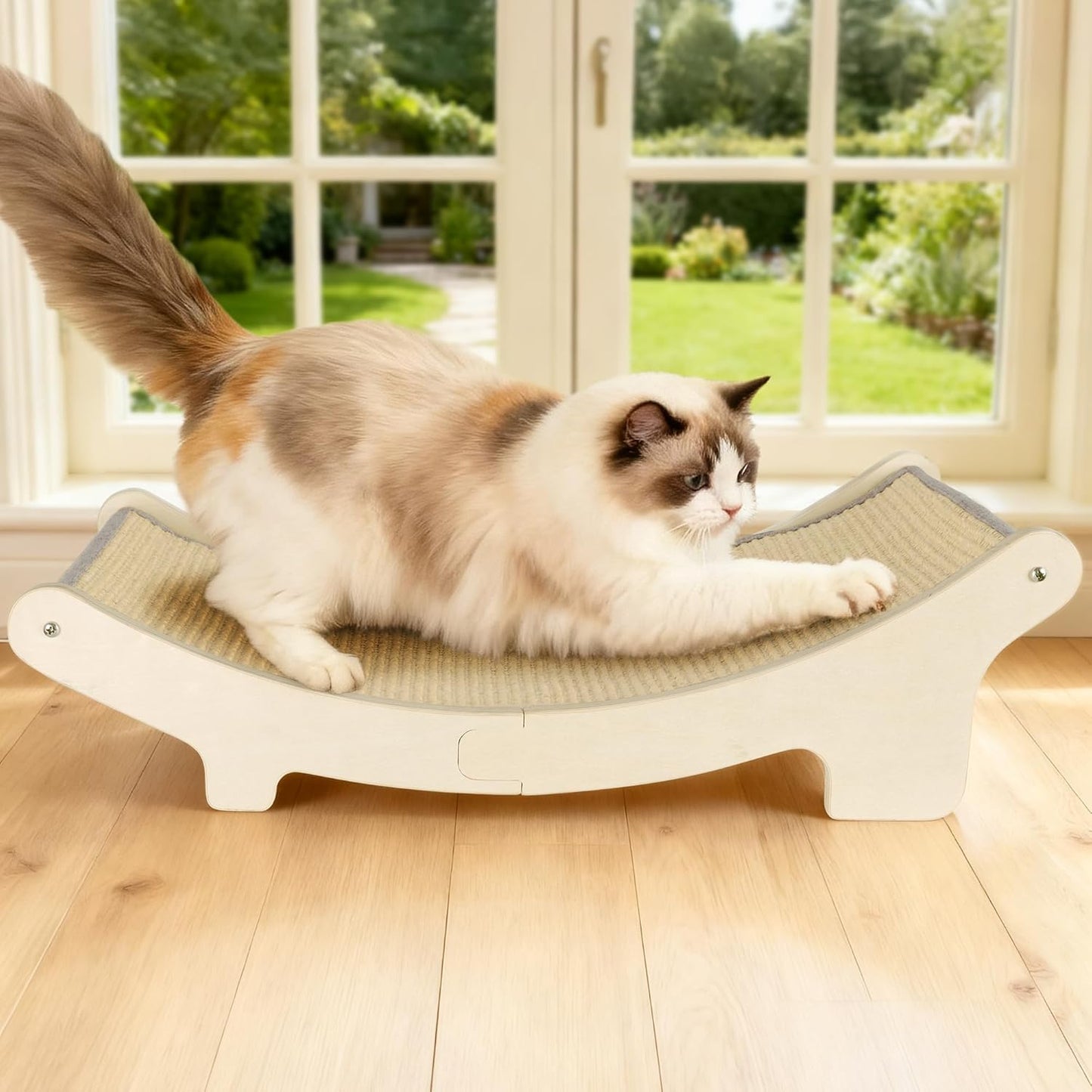 HOTEAGLE Sisal Cat Scratcher Pad Indoor -Natural Cat Hammock for Scratching and Lounging, Durable Wooden Cat Bed Ideal for Large/Small Cats