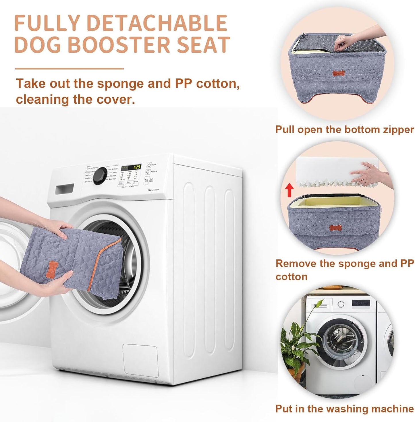 Dog Car Seat - Memory Foam Dog Booster Seat for Small Dogs Up to 25lbs-Elevated Pet Car Seat with Storage Pockets and Dog Seat Belt-Soft Pet Travel Bed for Front & Back Seats-Removable Washable-Grey