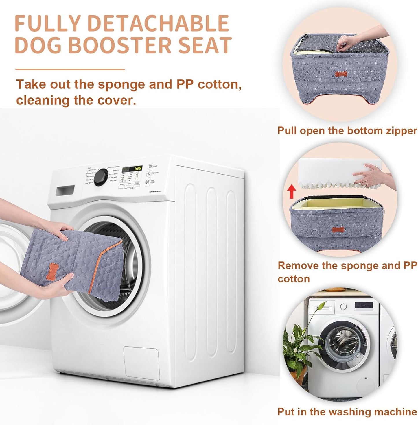 Dog Car Seat - Memory Foam Dog Booster Seat for Small Dogs Up to 25lbs-Elevated Pet Car Seat with Storage Pockets and Dog Seat Belt-Soft Pet Travel Bed for Front & Back Seats-Removable Washable-Grey