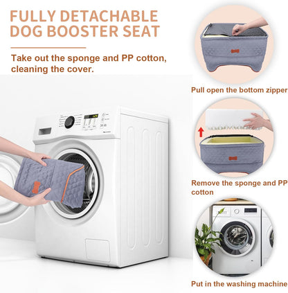 Dog Car Seat - Memory Foam Dog Booster Seat for Small Dogs Up to 25lbs-Elevated Pet Car Seat with Storage Pockets and Dog Seat Belt-Soft Pet Travel Bed for Front & Back Seats-Removable Washable-Grey