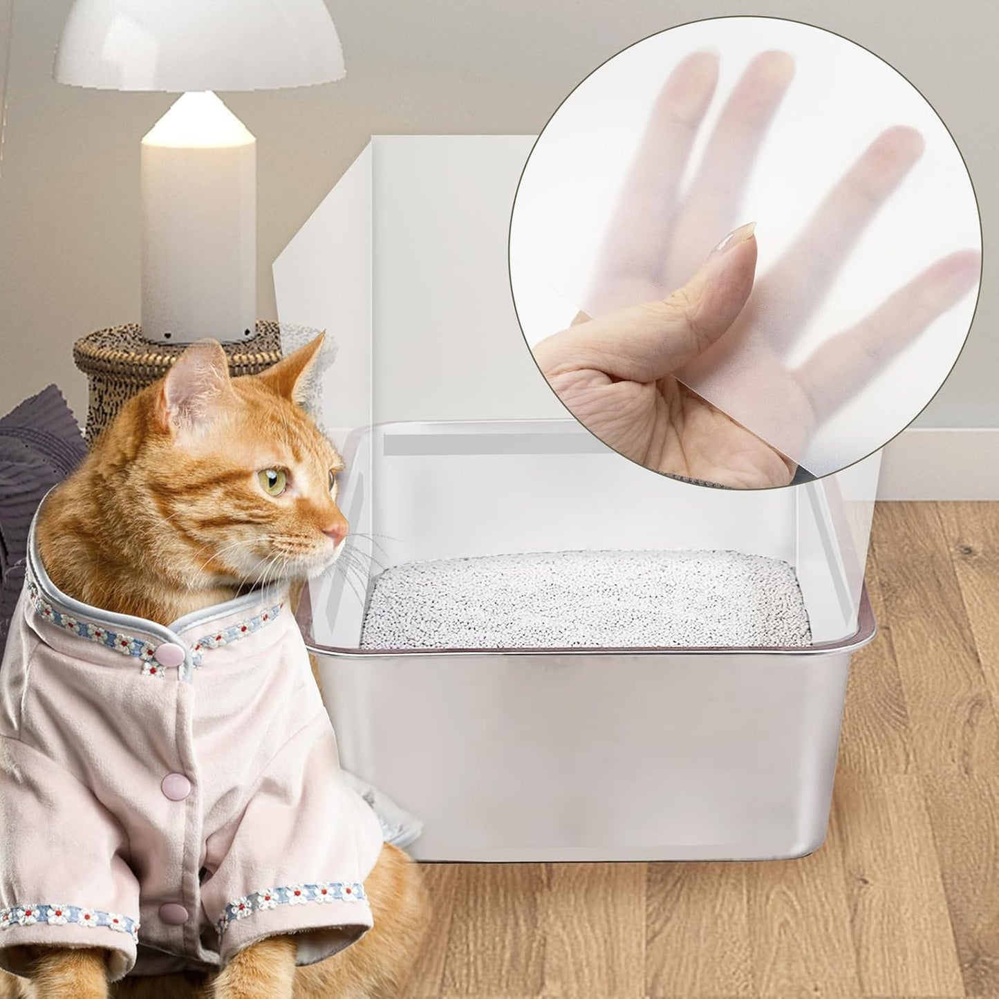 4 Pack Cat Litter Box Pee Shields Transparent Shield Box Splash Guard Urine Splash Guard for Easy Cleaning for Open Top Litter Pan, 14.5×11.5 Inch, Litter Box Not Included